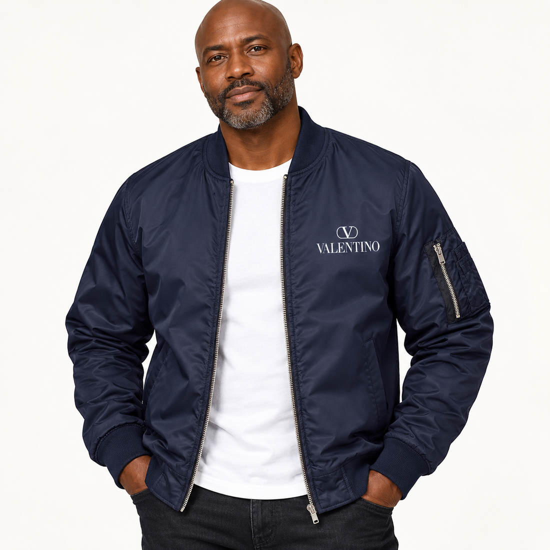 Men's Valentino Lightweight Bomber Jacket | Color: Navy | Image 3