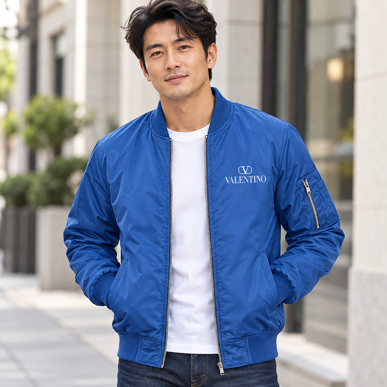 Men's Valentino Lightweight Bomber Jacket | Color: Royal Blue | Image 1