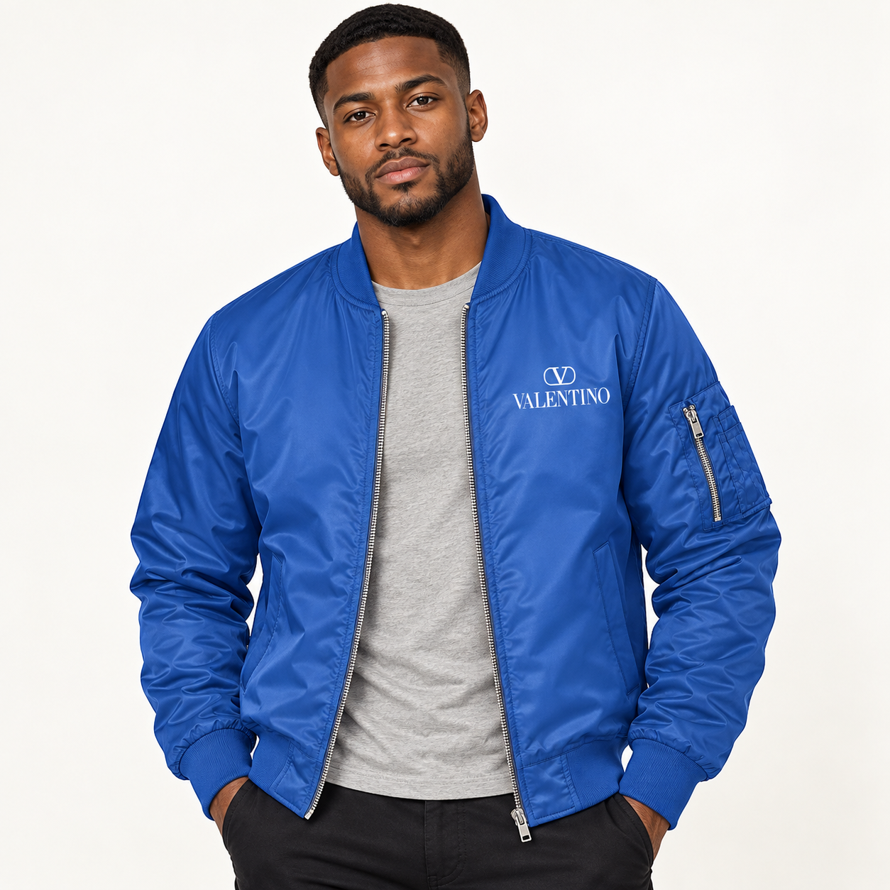 Men's Valentino Lightweight Bomber Jacket | Color: Royal Blue | Image 3
