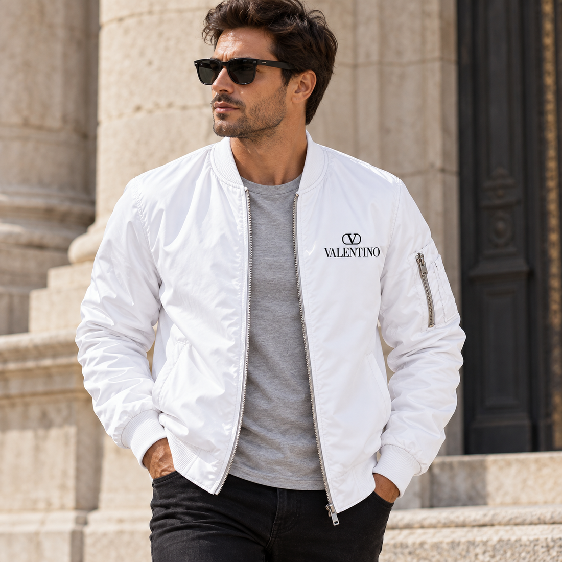 Men's Valentino Lightweight Bomber Jacket | Color: White | Image 1