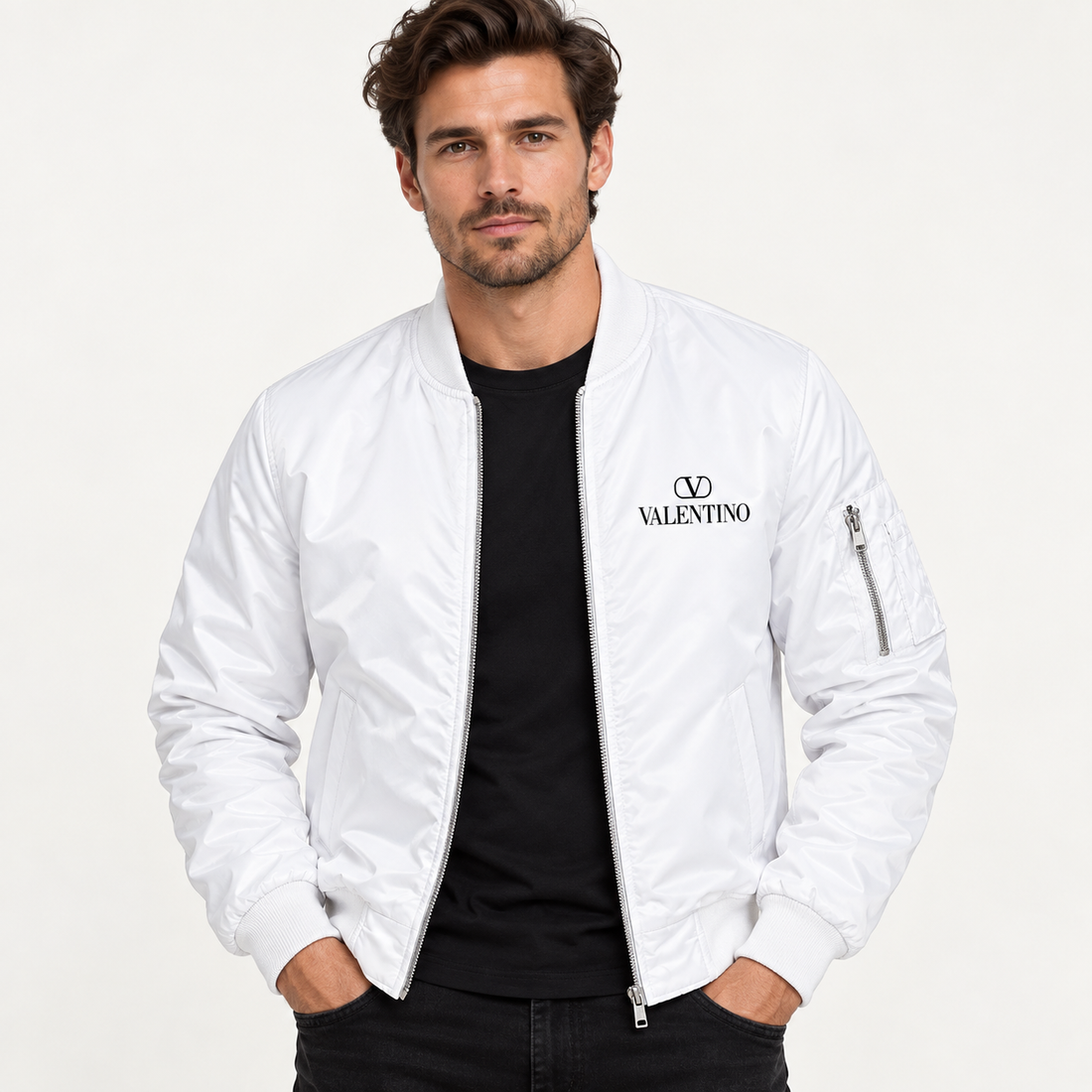 Men's Valentino Lightweight Bomber Jacket | Color: White | Image 3