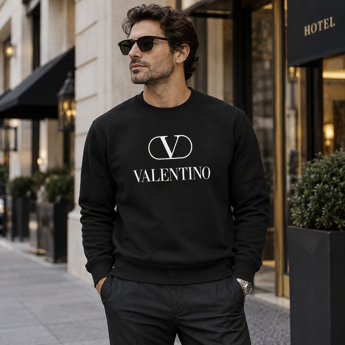 Men's Valentino Crewneck Sweatshirt | Color: Black | View 1