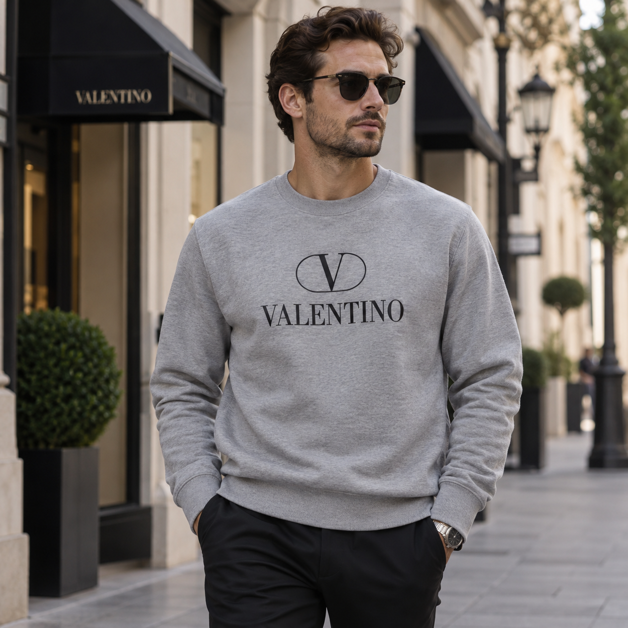 Men's Valentino Crewneck Sweatshirt | Color: Grey | View 1