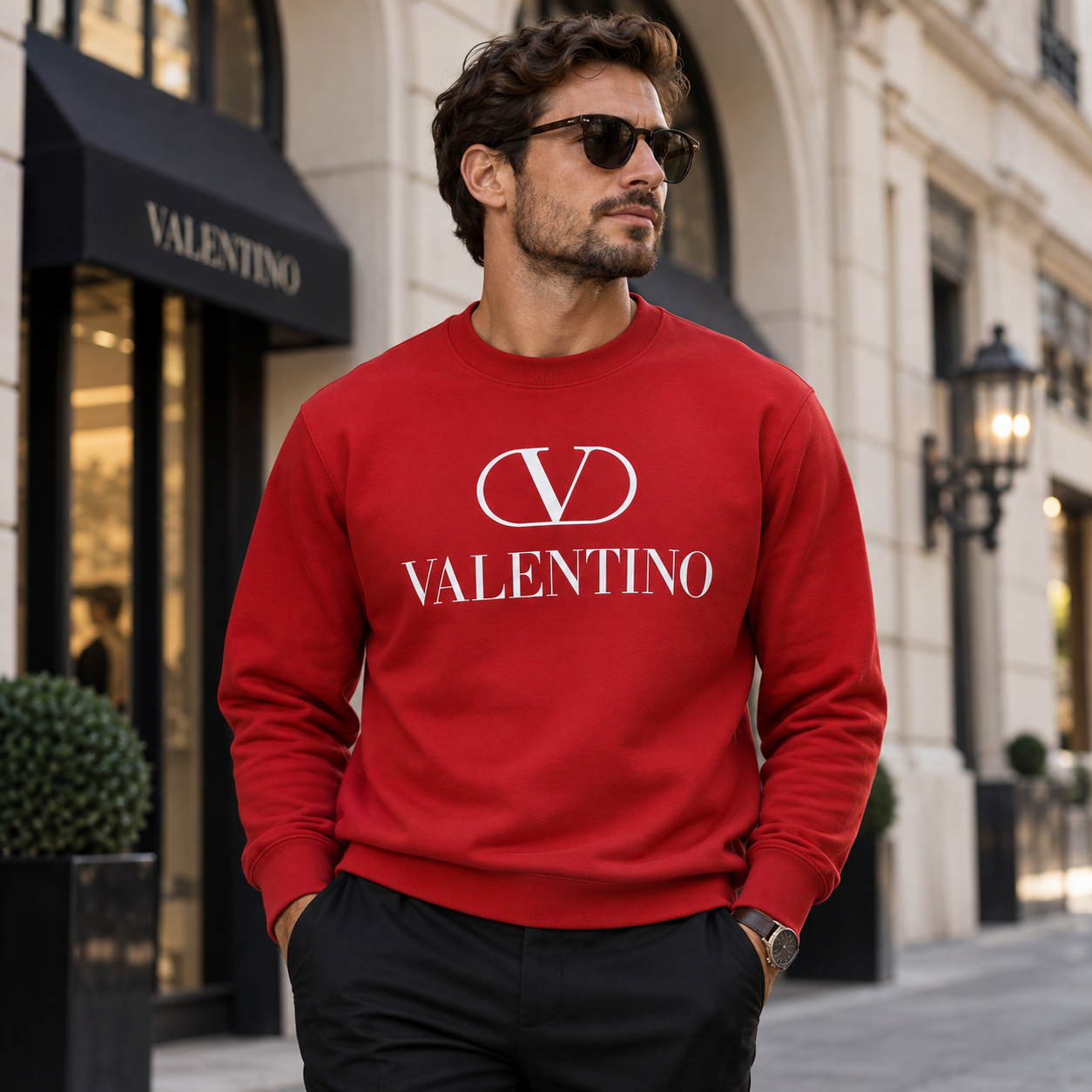 Men's Valentino Crewneck Sweatshirt | Color: Red | View 1