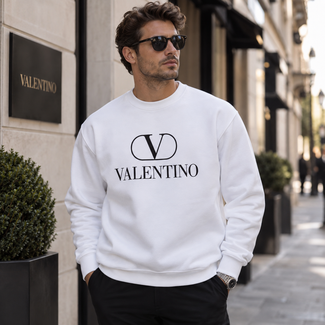 Men's Valentino Crewneck Sweatshirt | Color: White | View 1