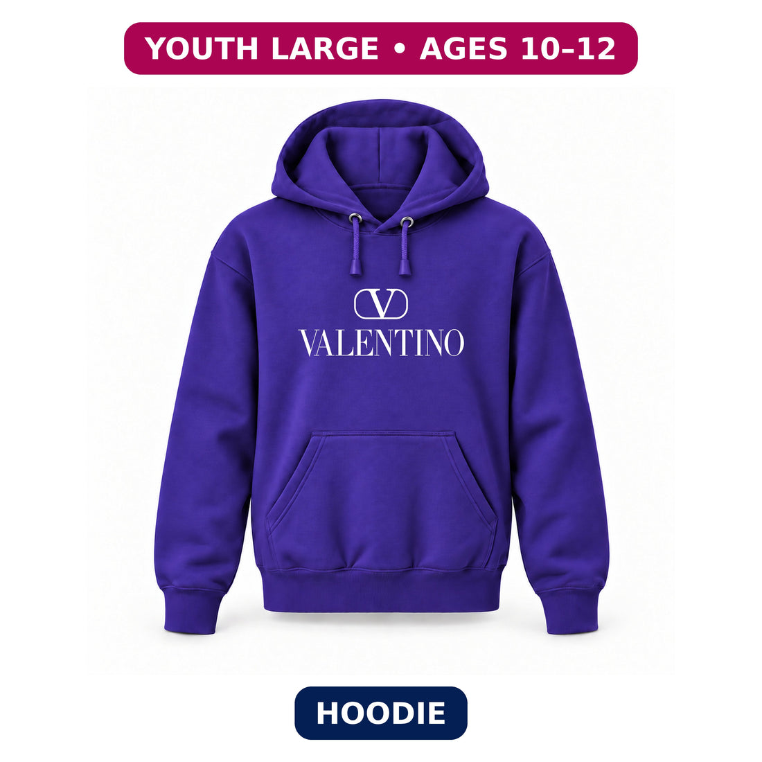 Valentino - Youth Large Hoodie (Ages 10–12) | Color: Purple