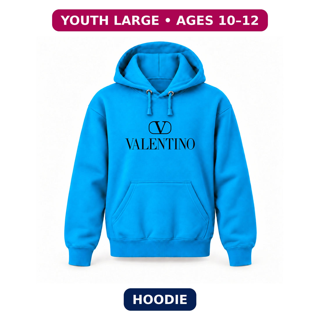 Valentino - Youth Large Hoodie (Ages 10–12) | Color: Turquoise