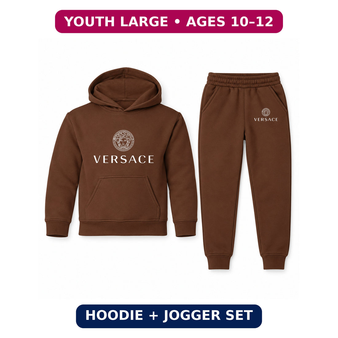 Versace Youth Hoodie Jogger Set | Brown | Youth Large, ages 10–12