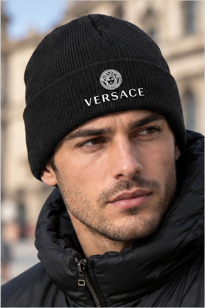 Versace Cuffed Beanie Hat | Color: Black | Image 5