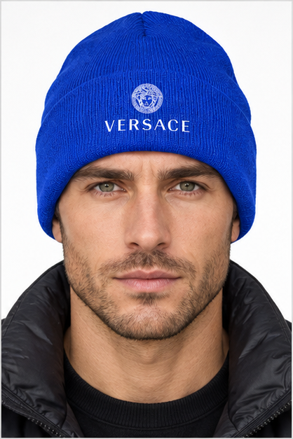 Versace Cuffed Beanie Hat | Color: Blue | Image 3