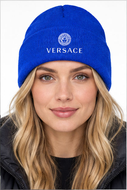 Versace Cuffed Beanie Hat | Color: Blue | Image 4