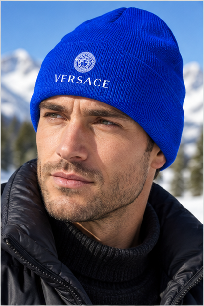 Versace Cuffed Beanie Hat | Color: Blue | Image 5