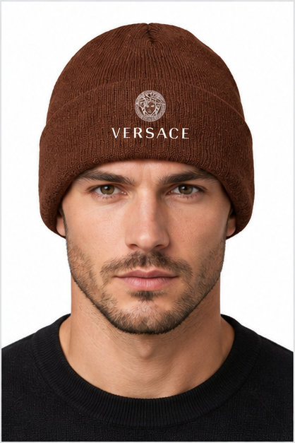 Versace Cuffed Beanie Hat | Color: Brown | Image 3