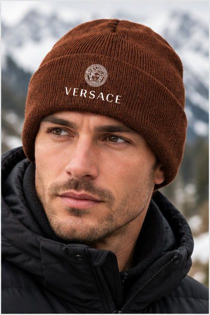 Versace Cuffed Beanie Hat | Color: Brown | Image 5