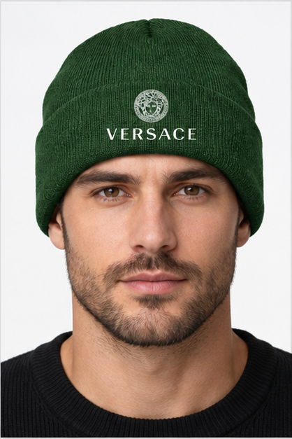 Versace Cuffed Beanie Hat | Color: Forest Green | Image 3