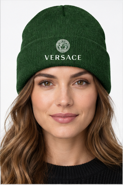Versace Cuffed Beanie Hat | Color: Forest Green | Image 4
