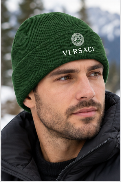 Versace Cuffed Beanie Hat | Color: Forest Green | Image 5
