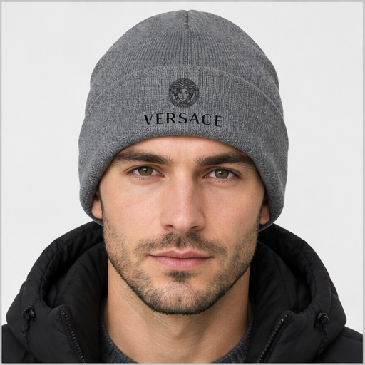 Versace Cuffed Beanie Hat | Color: Gray | Image 3