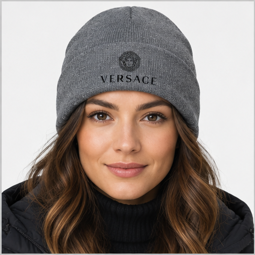 Versace Cuffed Beanie Hat | Color: Gray | Image 4