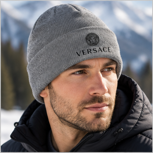 Versace Cuffed Beanie Hat | Color: Gray | Image 5