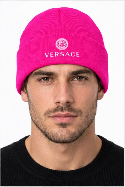 Versace Cuffed Beanie Hat | Color: Hot Pink | Image 3