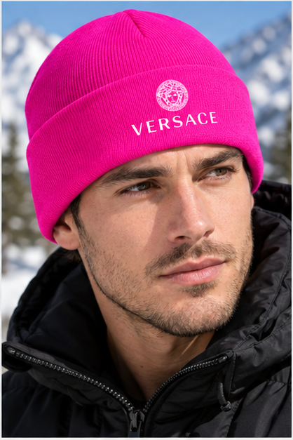 Versace Cuffed Beanie Hat | Color: Hot Pink | Image 5
