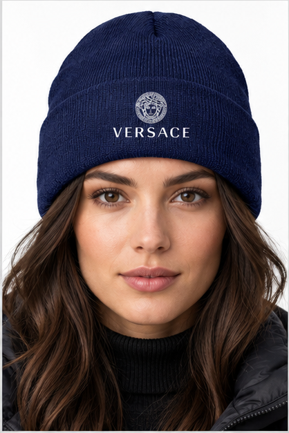 Versace Cuffed Beanie Hat | Color: Navy | Image 4