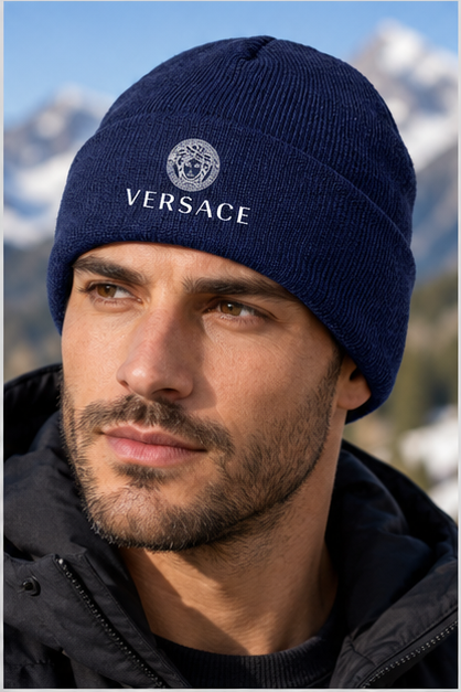 Versace Cuffed Beanie Hat | Color: Navy | Image 5