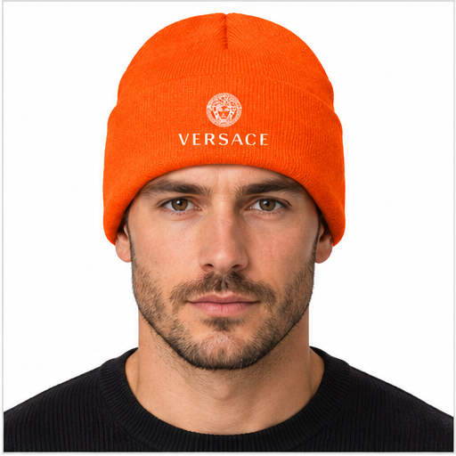 Versace Cuffed Beanie Hat | Color: Orange | Image 3