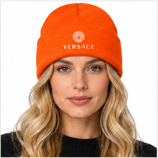 Versace Cuffed Beanie Hat | Color: Orange | Image 4
