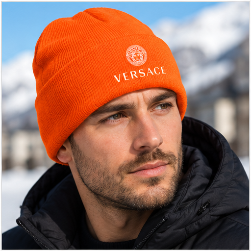 Versace Cuffed Beanie Hat | Color: Orange | Image 5