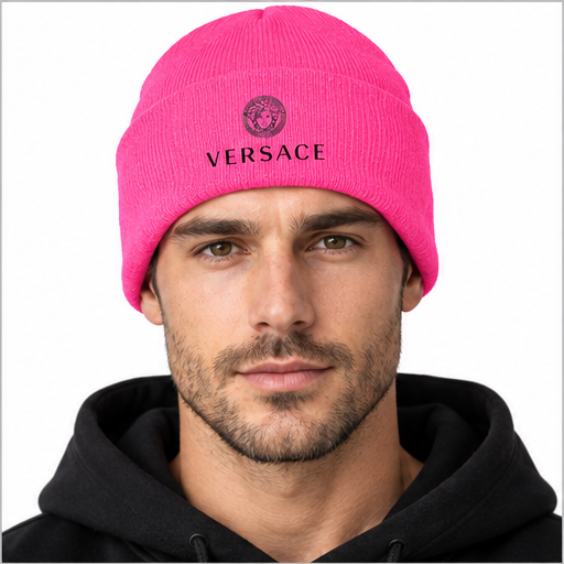 Versace Cuffed Beanie Hat | Color: Pink | Image 3
