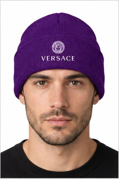 Versace Cuffed Beanie Hat | Color: Purple | Image 3