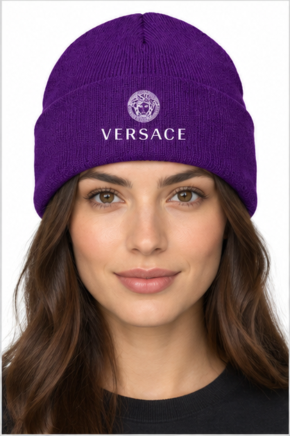 Versace Cuffed Beanie Hat | Color: Purple | Image 4