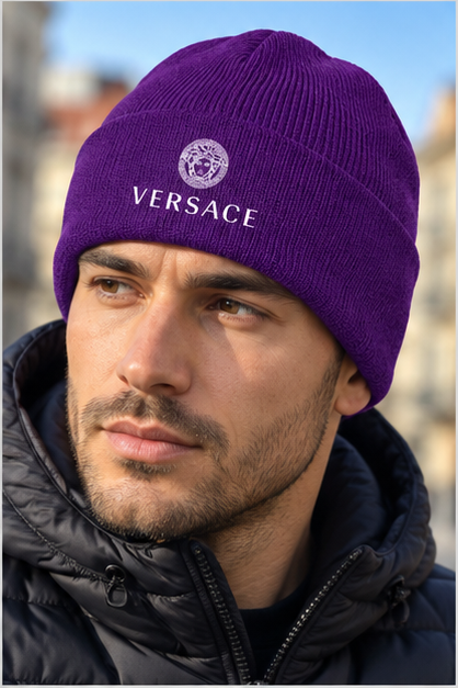 Versace Cuffed Beanie Hat | Color: Purple | Image 5