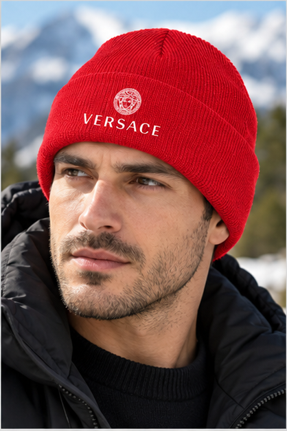 Versace Cuffed Beanie Hat | Color: Red | Image 5
