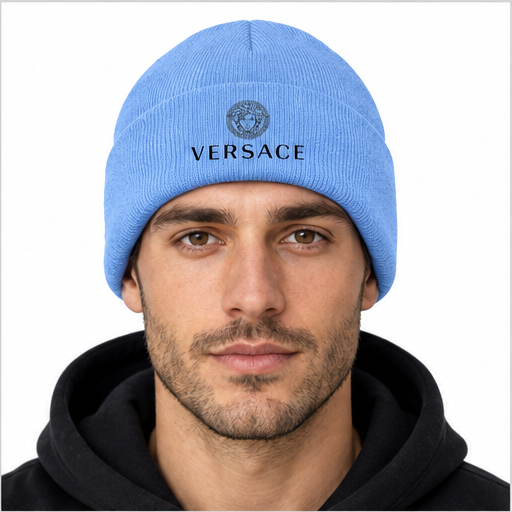 Versace Cuffed Beanie Hat | Color: Sky Blue | Image 3