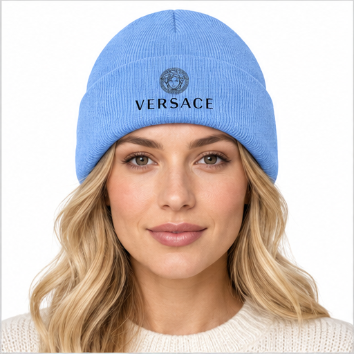 Versace Cuffed Beanie Hat | Color: Sky Blue | Image 4