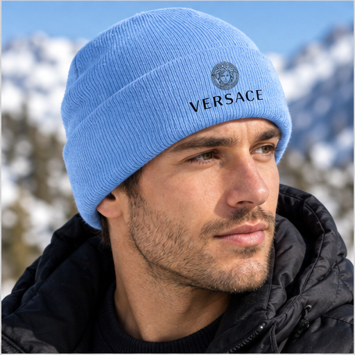 Versace Cuffed Beanie Hat | Color: Sky Blue | Image 5
