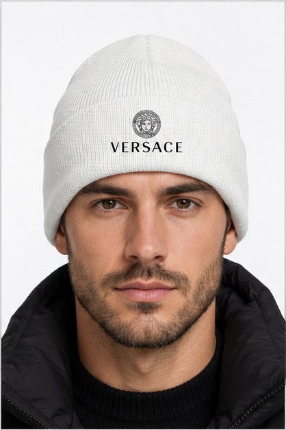 Versace Cuffed Beanie Hat | Color: White | Image 3