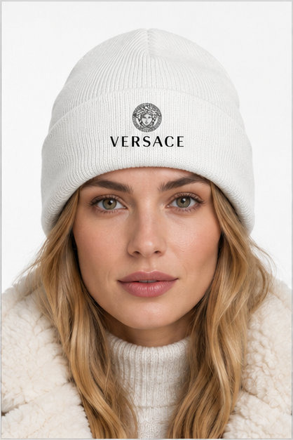 Versace Cuffed Beanie Hat | Color: White | Image 4