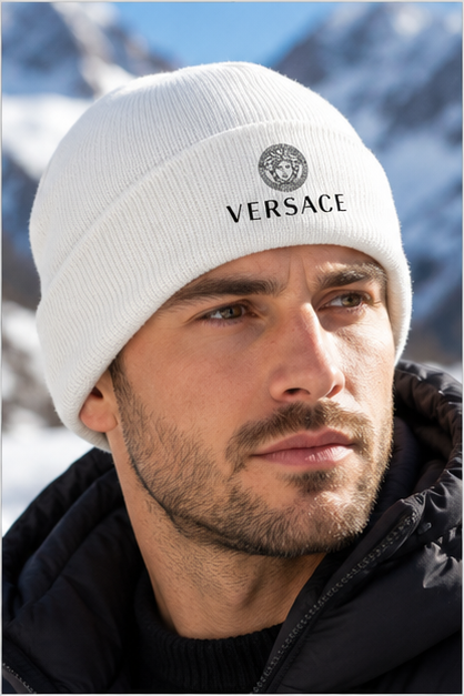 Versace Cuffed Beanie Hat | Color: White | Image 5