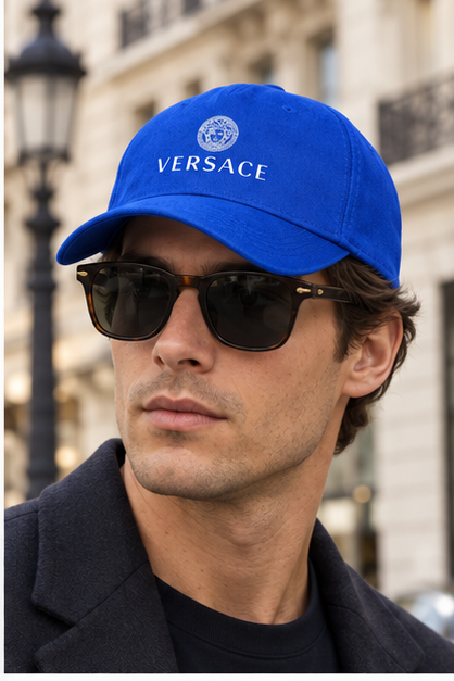 Versace Dad Baseball Cap Hat | Color: Blue | Image 3