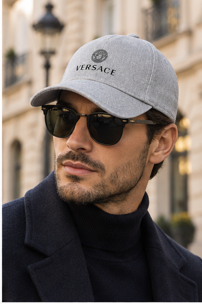 Versace Dad Baseball Cap Hat | Color: Grey | Image 3