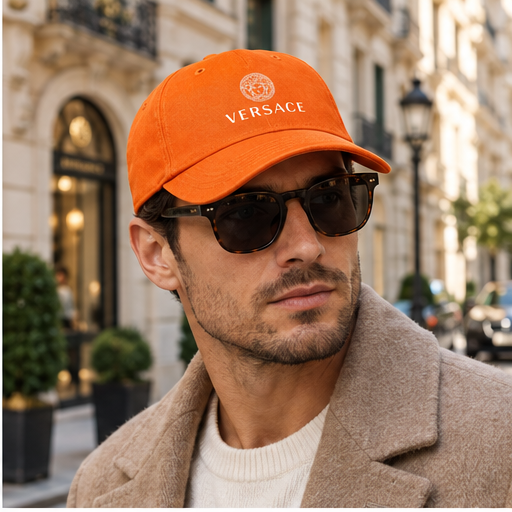 Versace Dad Baseball Cap Hat | Color: Orange | Image 3