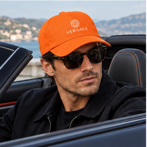 Versace Dad Baseball Cap Hat | Color: Orange | Image 4