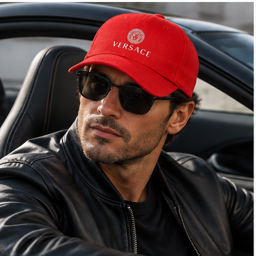 Versace Dad Baseball Cap Hat | Color: Red | Image 4