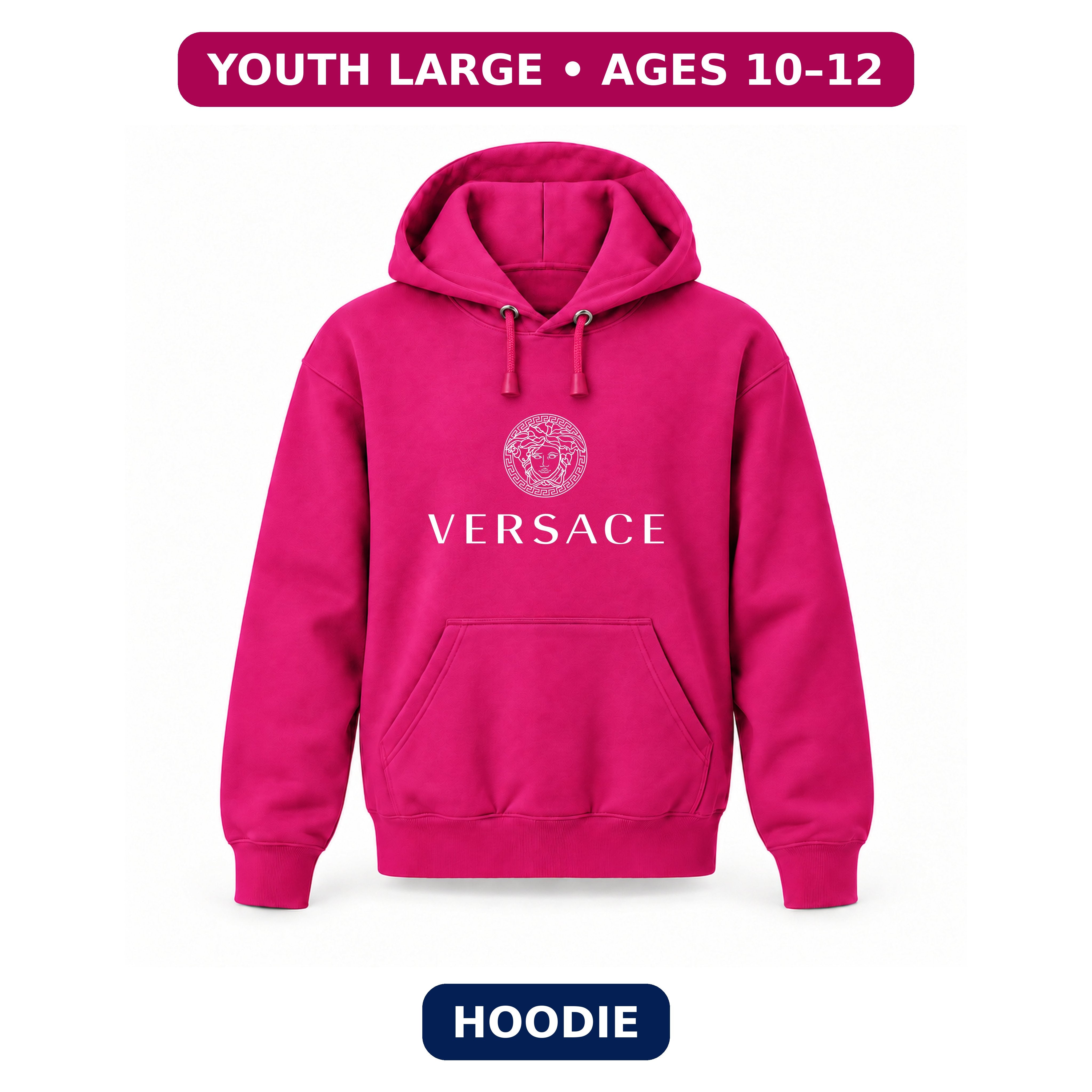 Versace - Youth Large Hoodie (Ages 10–12) | Color: Hot Pink