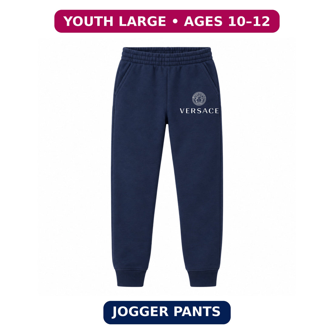 Versace youth jogger sweatpants, Navy Blue, Youth Large ages 10–12