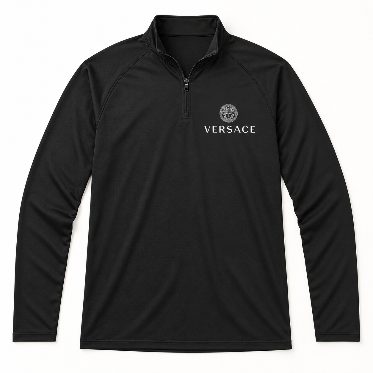Men’s Versace Lightweight Quarter-Zip Athletic Shirt – Long Sleeve Polyester Wear | Color: Black | View 2